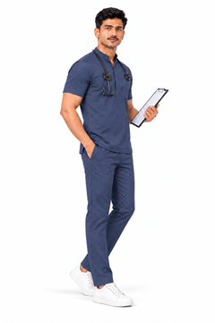 Cura Core Men's Mandarin Neck Scrub - Navy Blue