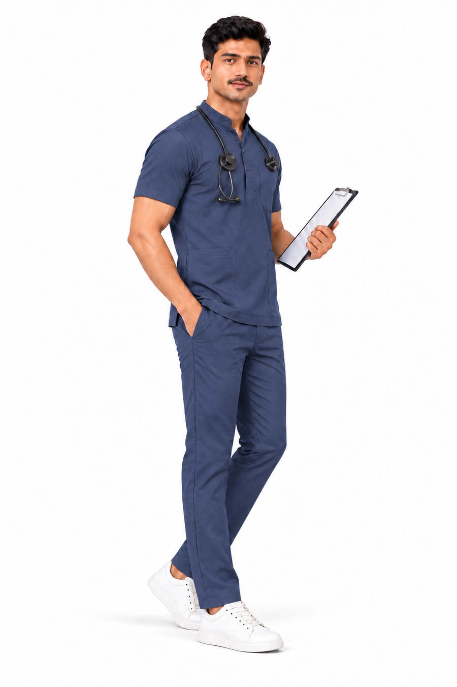 Cura Core Men's Mandarin Neck Scrub - Navy Blue