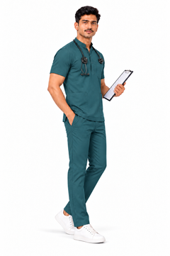 Cura Core Men's Mandarin Neck Scrub - Bottle Green