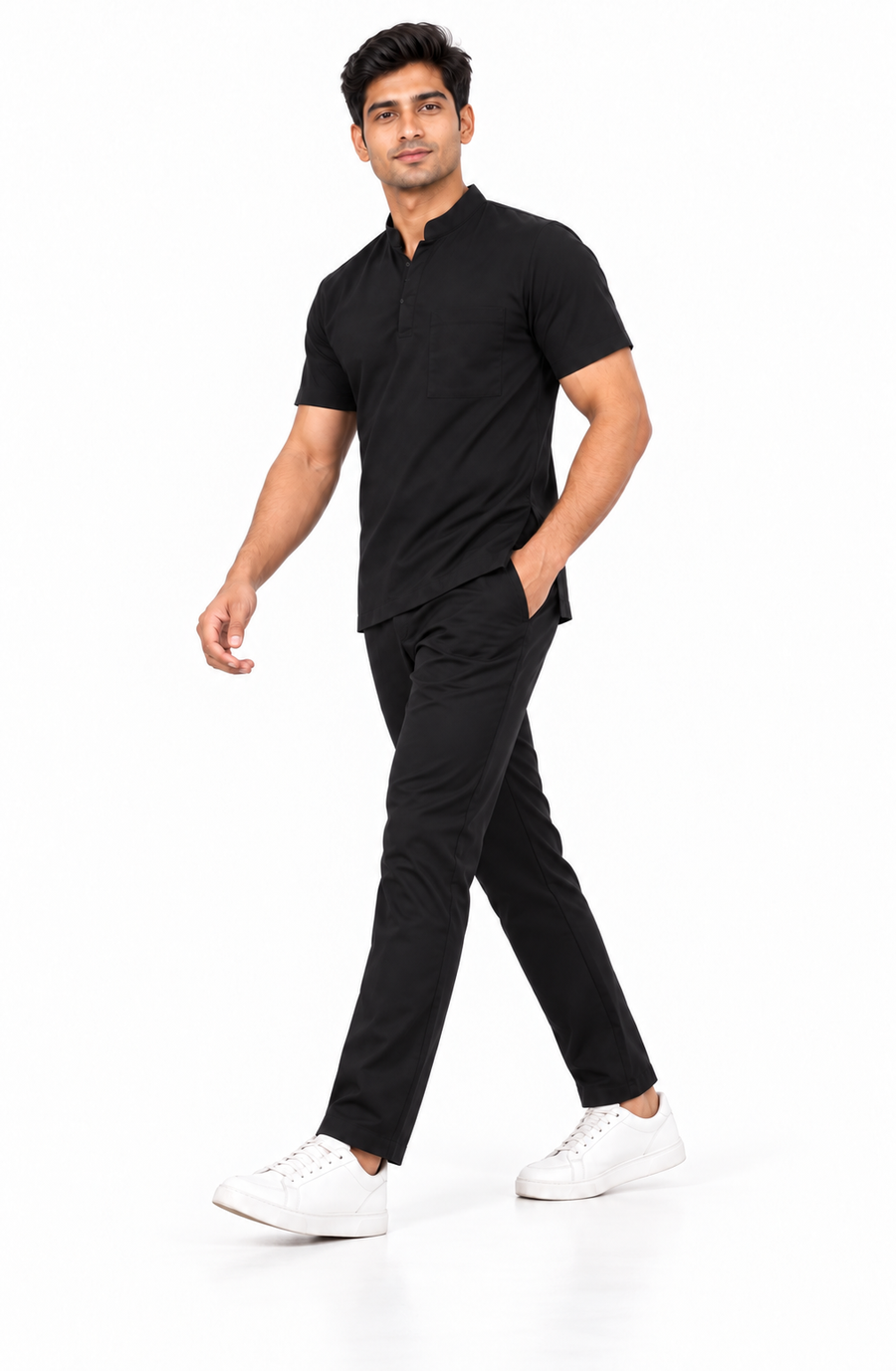 Cura Core Men's Mandarin Neck Scrub -Black