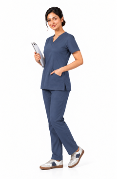Cura Core Women V-Neck Scrub - Navy Blue