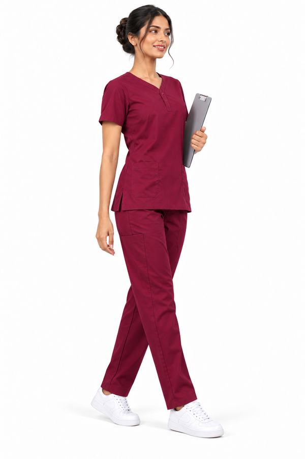 Cura Core Women's V- Neck Scrub - Maroon
