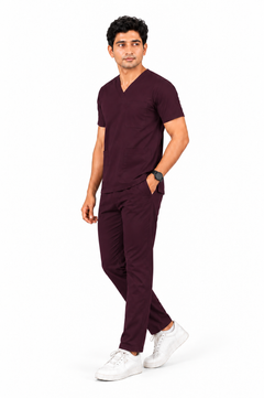 Cura Pro Men’s V- Neck (2-Way Stretch) Scrub- Dark Wine
