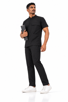 Cura Pro Men’s Mandarin Neck(2-Way Stretch) Scrub Black