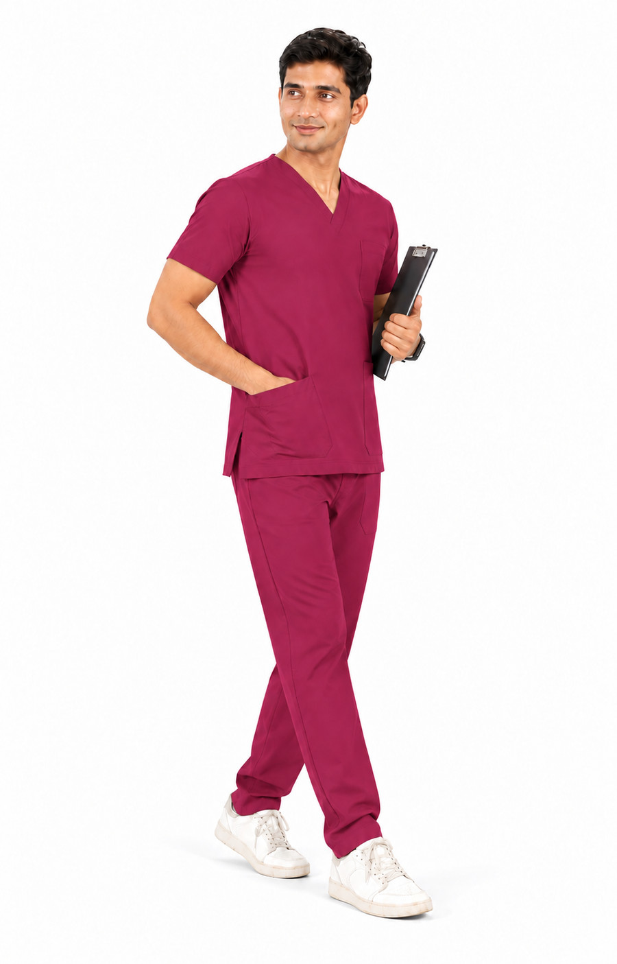 Cura Core Men's V- Neck Scrub - Maroon
