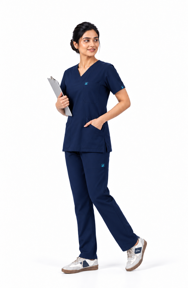 Cura Core Women V-Neck Scrub - Navy Blue