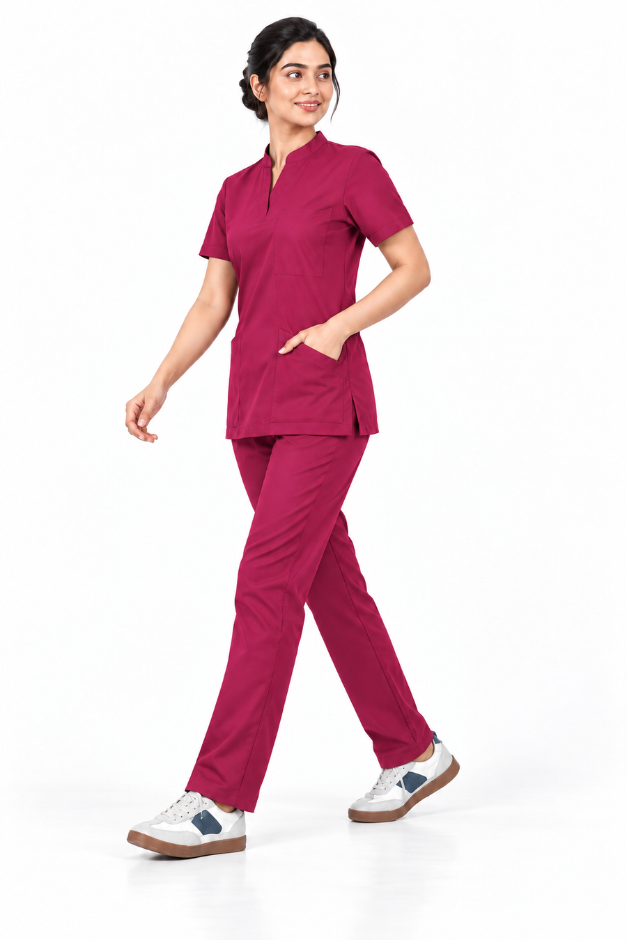 Cura Core Women's  Mandarin Neck Scrub - Maroon