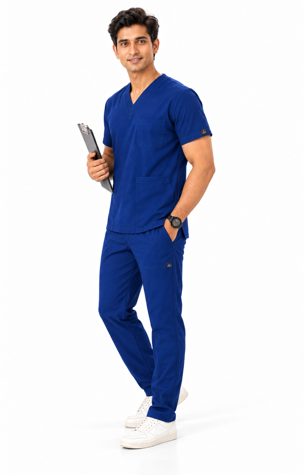 Cura Core Men's V- Neck Scrub -Blue