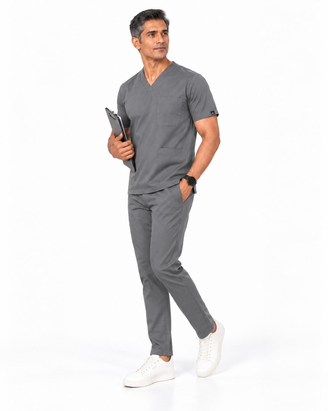 Cura Core Men's V- Neck Scrub -Gray