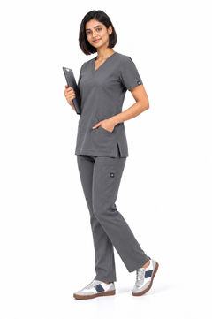 Cura Core Women's V- Neck Scrub - Gray