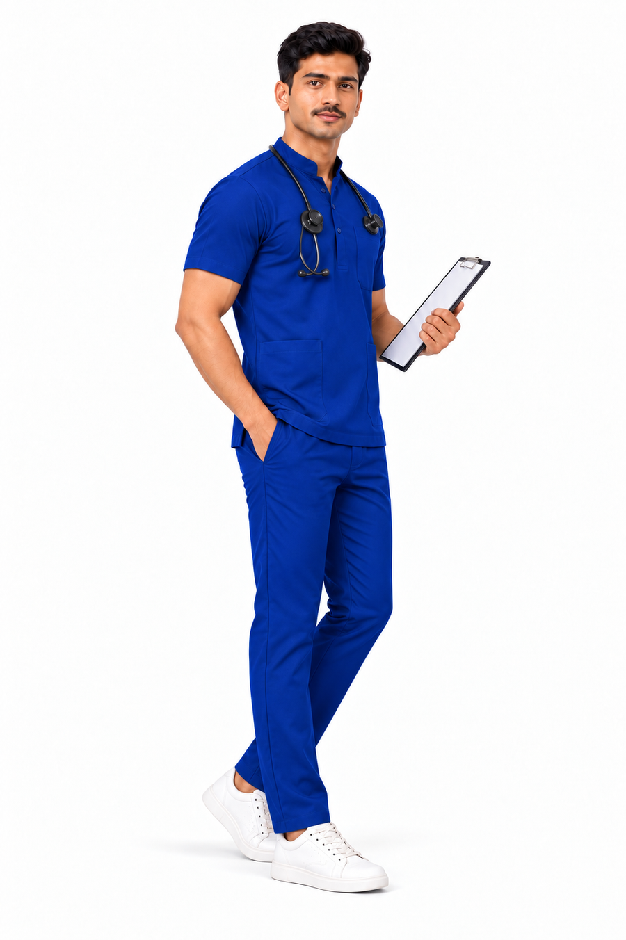 Cura Core Men's Mandarin Neck Scrub - Dark Royal Blue