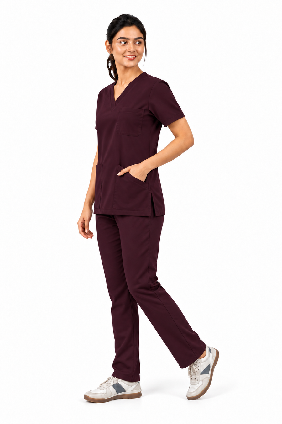 Cura Pro Women's V- Neck(2-Way Stretch) Scrub - Dark Wine