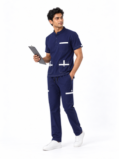 Cura Signature Men's Scrub (4-Way Stretch) - Blue