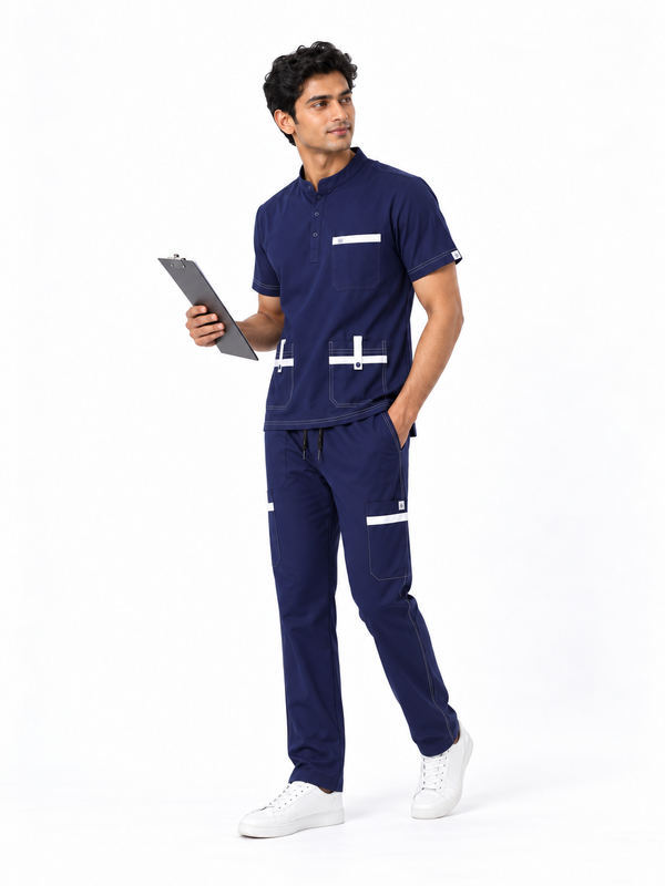 Cura Signature Men's Scrub (4-Way Stretch) - Blue