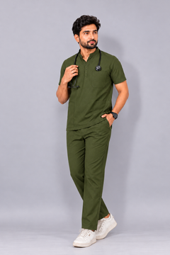 Cura Core Men’s Mandarin Neck Scrub - Olive Green