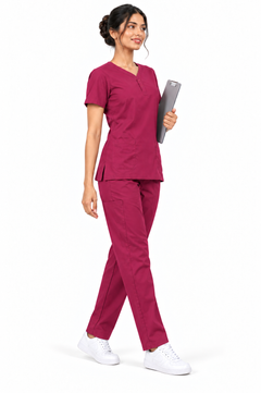 Cura Core Women's V- Neck Scrub - Maroon
