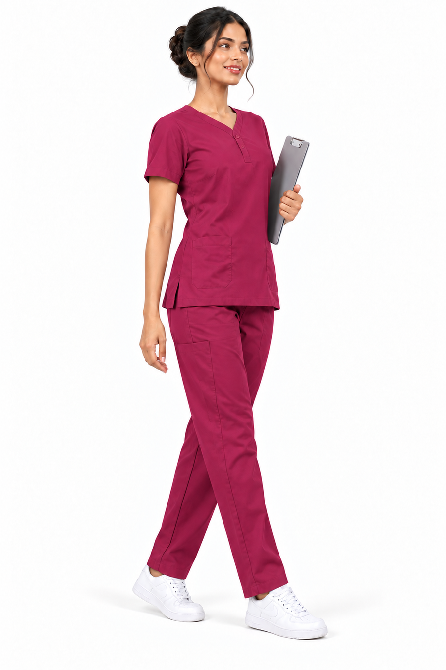 Cura Core Women's V- Neck Scrub - Maroon