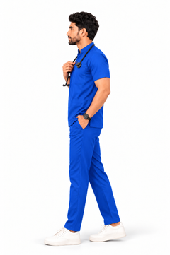 Cura Core Men's Mandarin Neck Scrub - Light Royal Blue