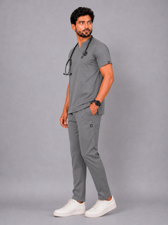 Cura Core Men's Mandarin Neck Scrub - Gray
