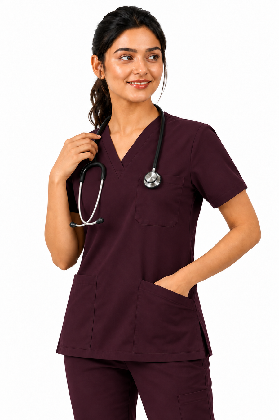 Cura Pro Women's V- Neck(2-Way Stretch) Scrub - Dark Wine