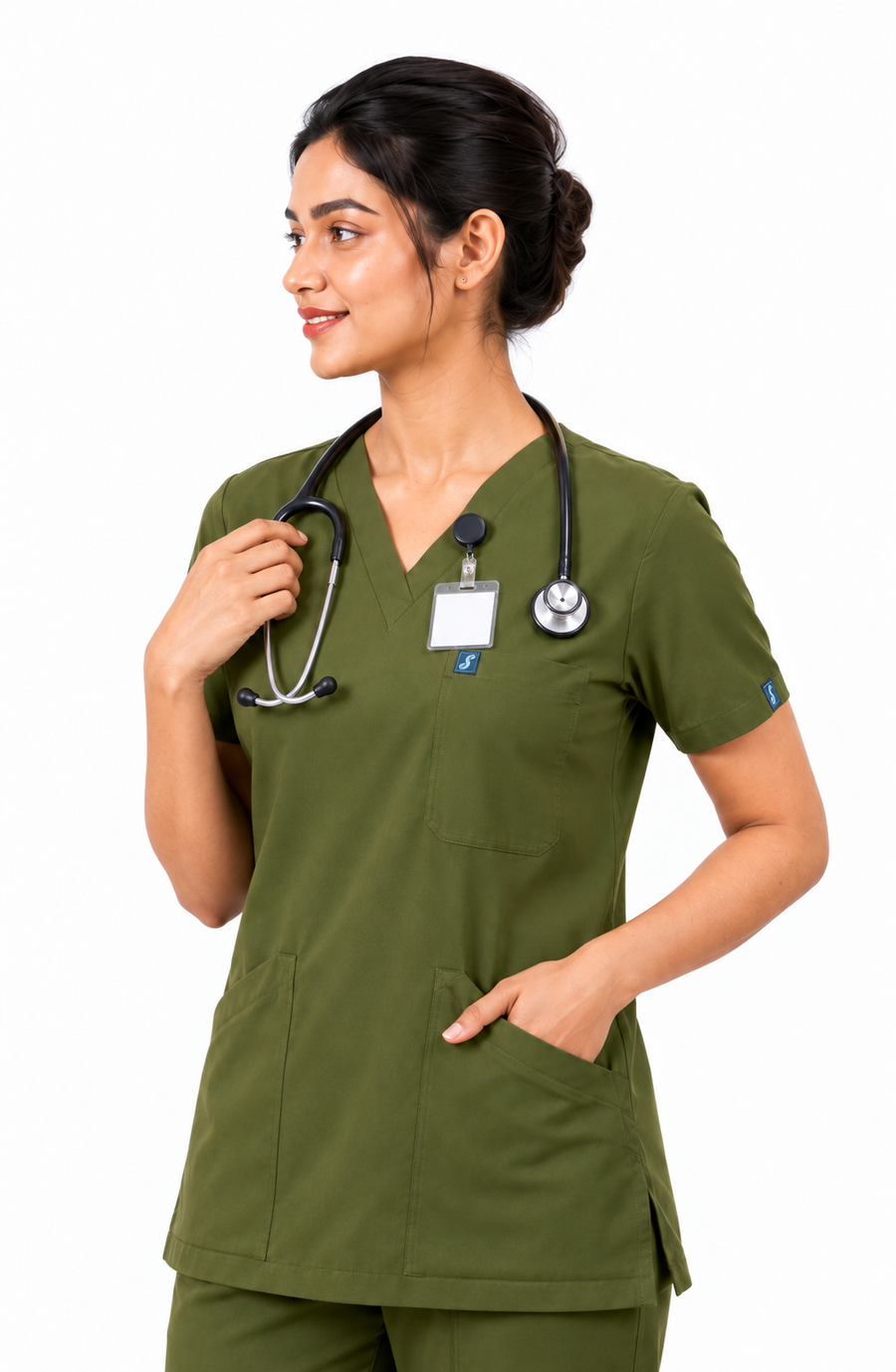 Cura Core Women's V- Neck Scrub - Olive Green