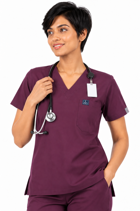 Cura Pro Women's  V- Neck(2-Way Stretch) Scrub- Dark Wine