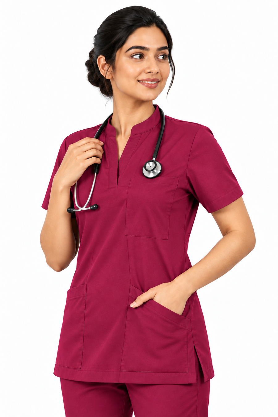 Cura Core Women's  Mandarin Neck Scrub - Maroon