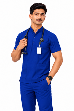 Cura Core Men's Mandarin Neck Scrub - Dark Royal Blue