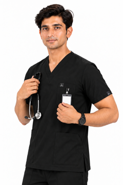 Cura Core Men's V- Neck Scrub - Black
