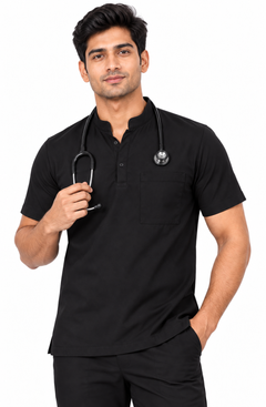 Cura Core Men's Mandarin Neck Scrub -Black
