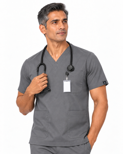 Cura Core Men's V- Neck Scrub -Gray