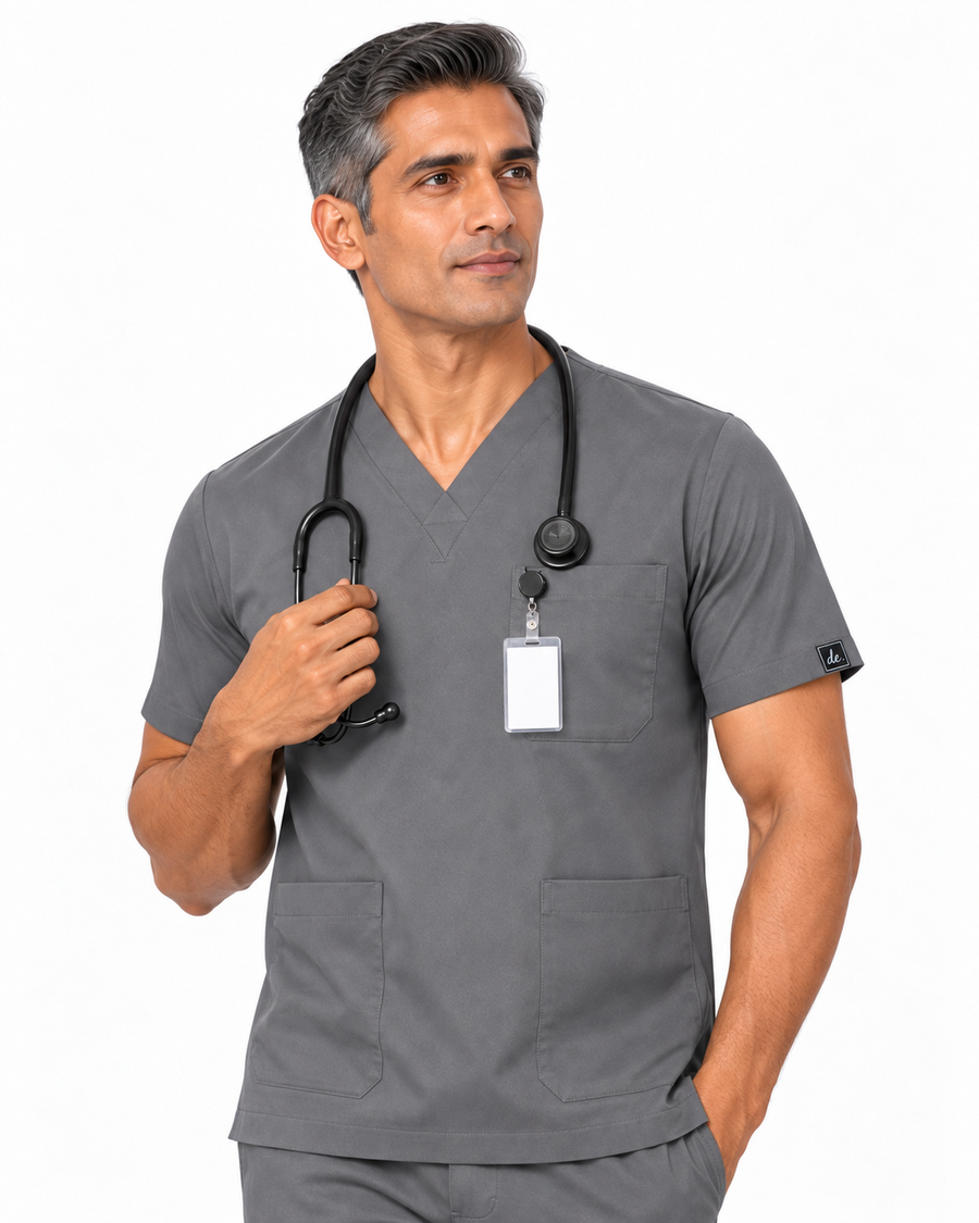 Cura Core Men's V- Neck Scrub -Gray