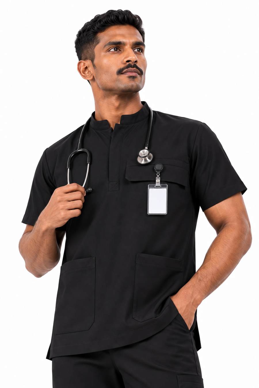 Cura Pro Men’s Mandarin Neck(2-Way Stretch) Scrub Black