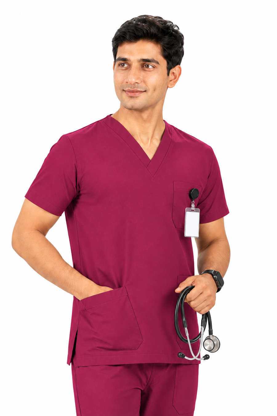 Cura Core Men's V- Neck Scrub - Maroon