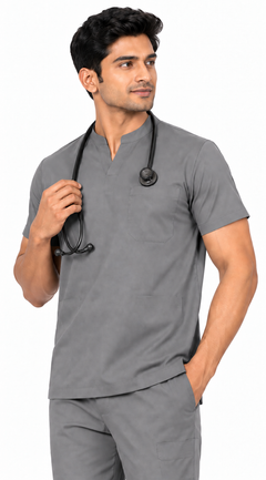 Cura Core Men's Mandarin Neck Scrub - Gray