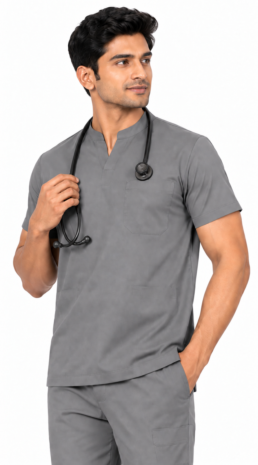Cura Core Men's Mandarin Neck Scrub - Gray