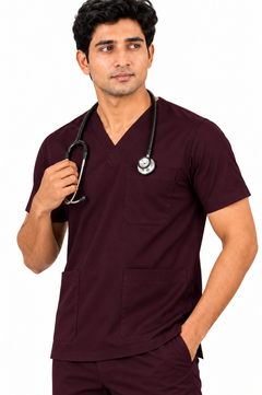 Cura Pro Men’s V- Neck (2-Way Stretch) Scrub- Dark Wine