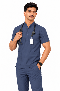 Cura Core Men's Mandarin Neck Scrub - Navy Blue