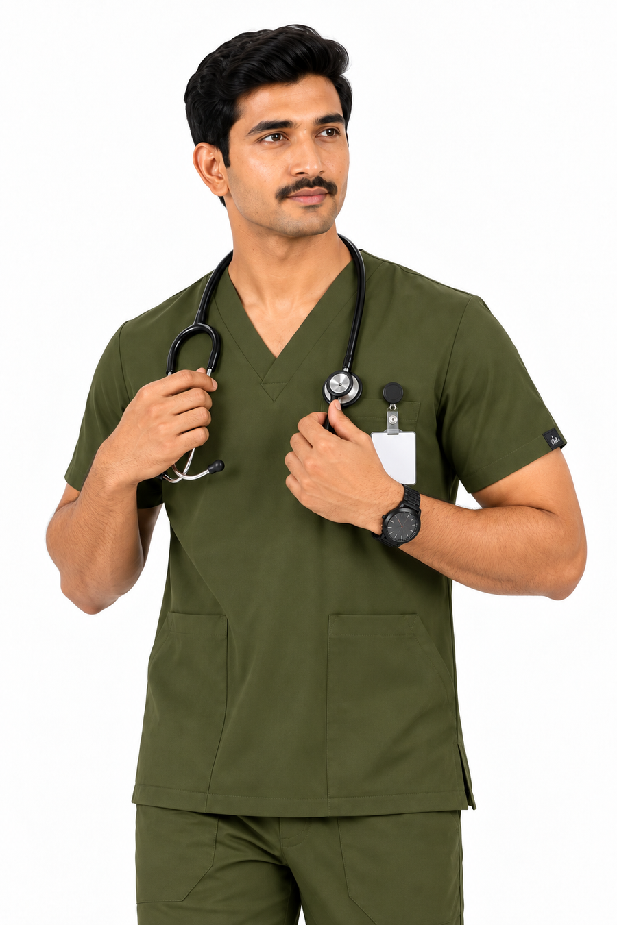 Cura Core Men's V- Neck Scrub - Olive Green
