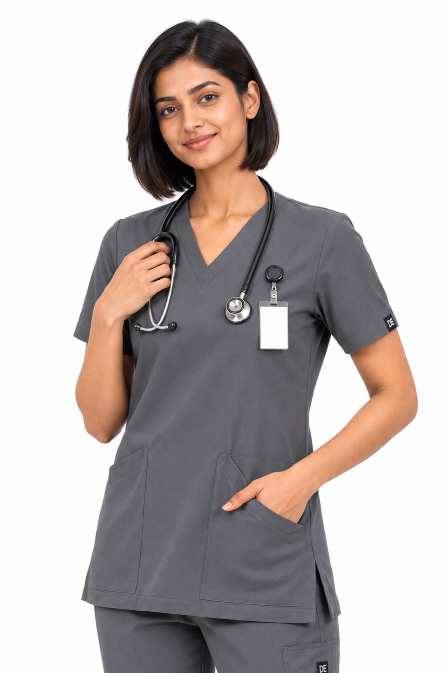 Cura Core Women's V- Neck Scrub - Gray