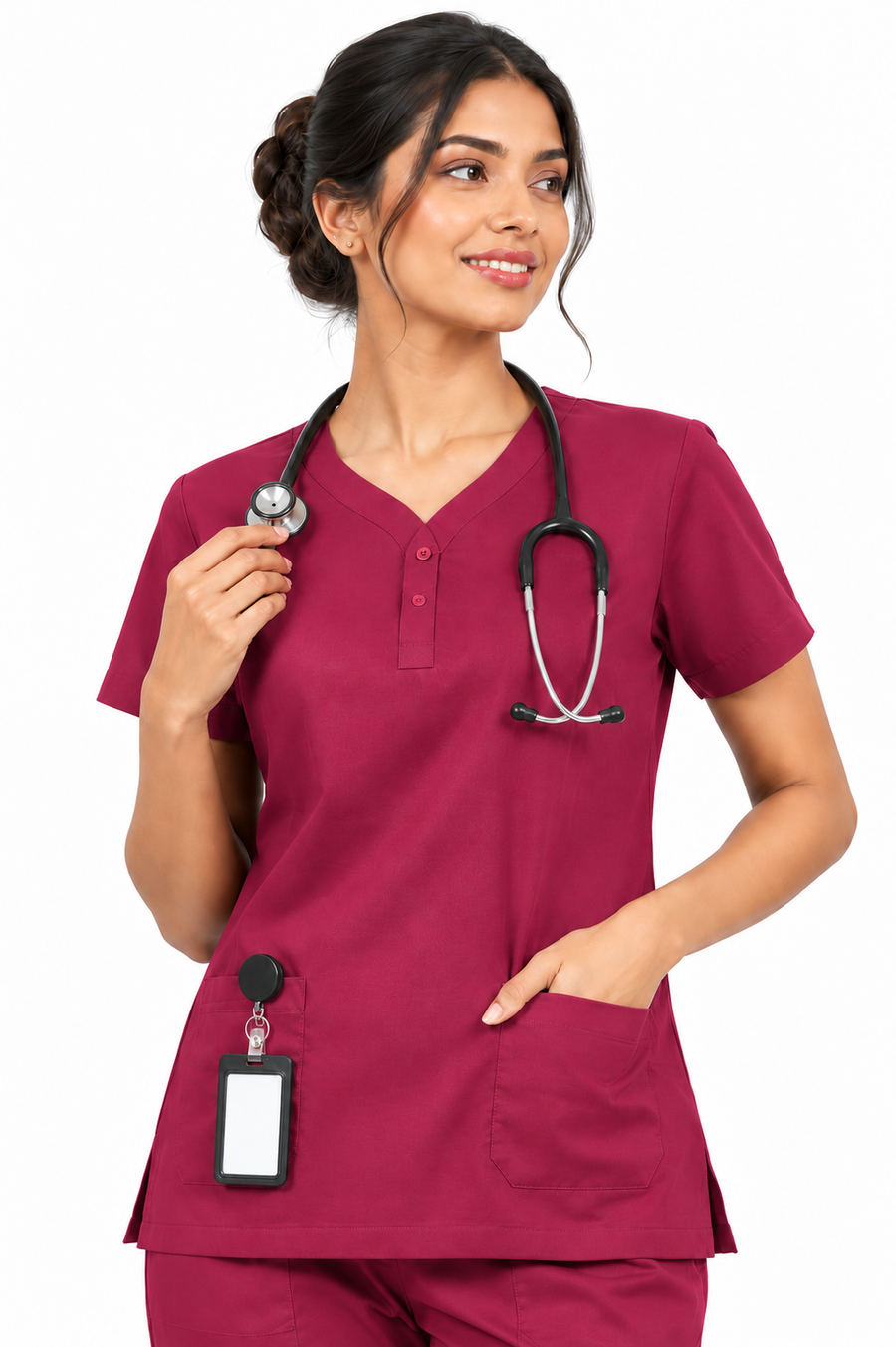 Cura Core Women's V- Neck Scrub - Maroon
