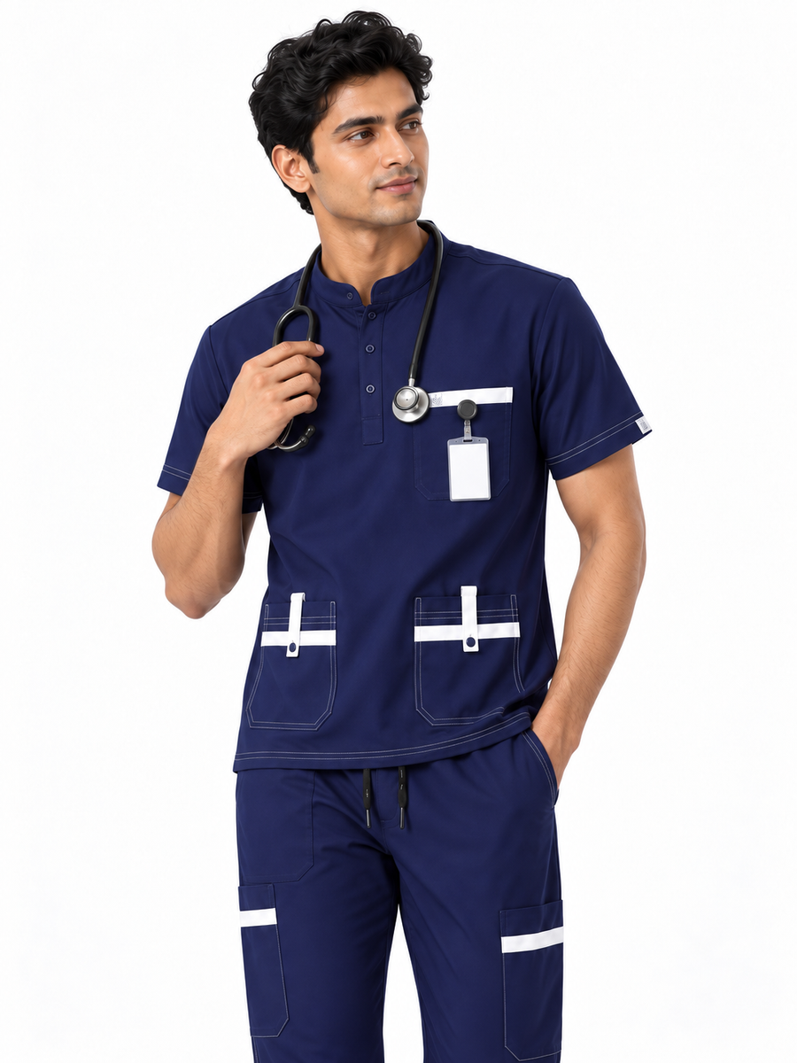 Cura Signature Men's Scrub (4-Way Stretch) - Blue
