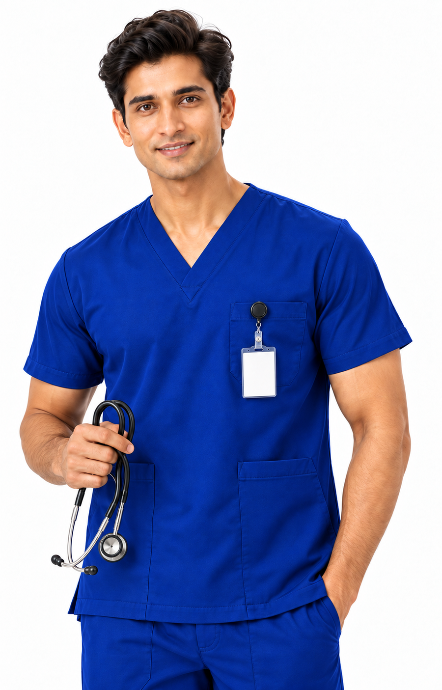 Cura Core Men's V- Neck Scrub - Dark Royal Blue
