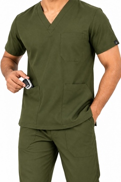 Cura Core Men's V- Neck Scrub - Olive Green
