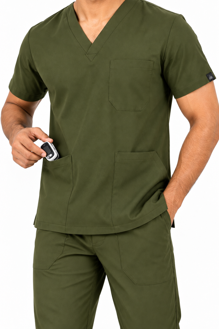 Cura Core Men's V- Neck Scrub - Olive Green