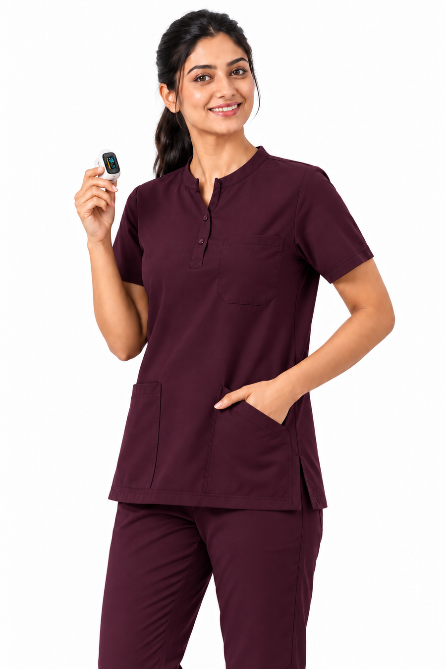 Cura Pro Women's Mandarin Neck(2-Way Stretch) Scrub - Dark Wine