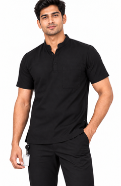 Cura Core Men's Mandarin Neck Scrub -Black