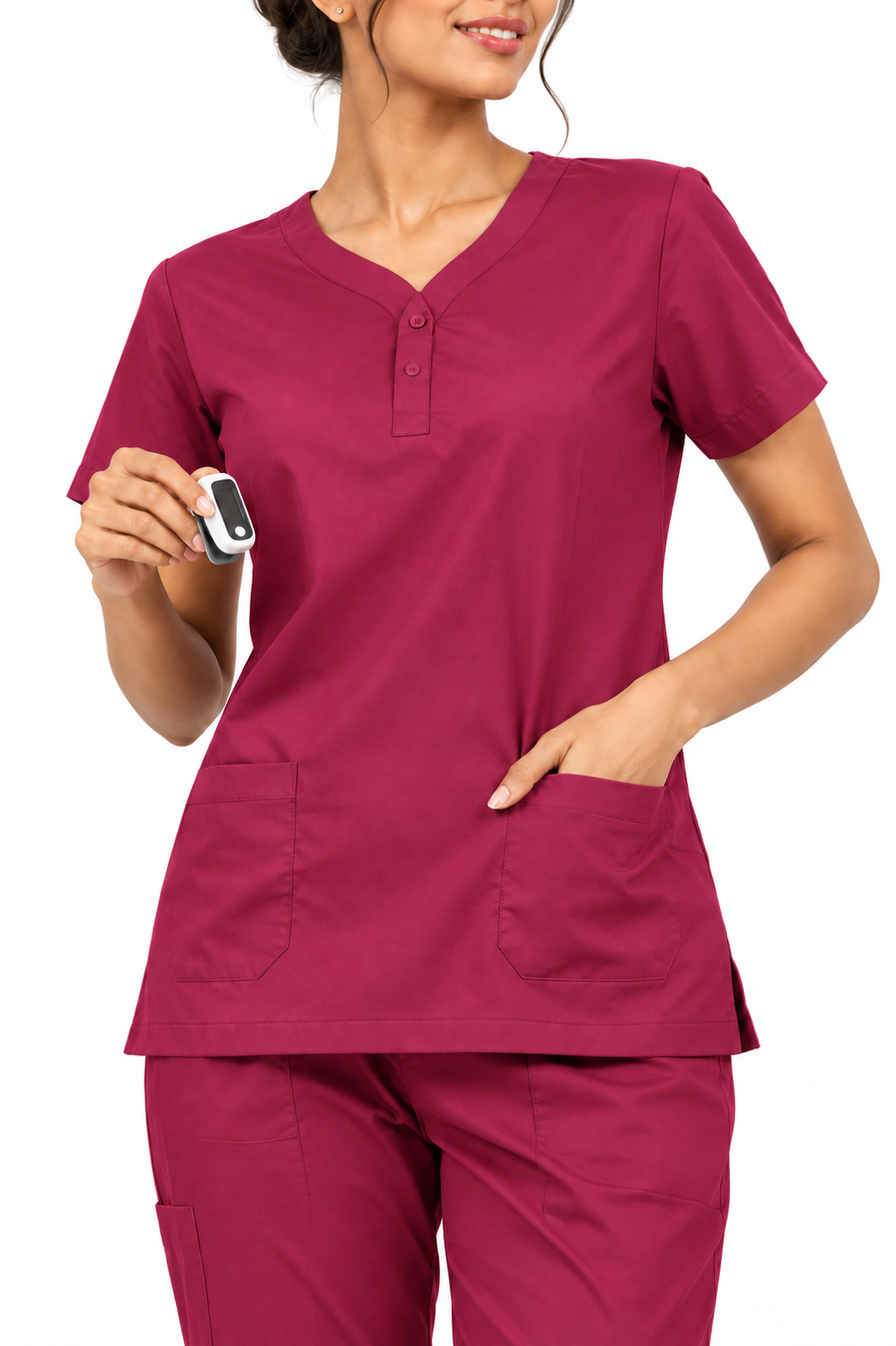 Cura Core Women's V- Neck Scrub - Maroon