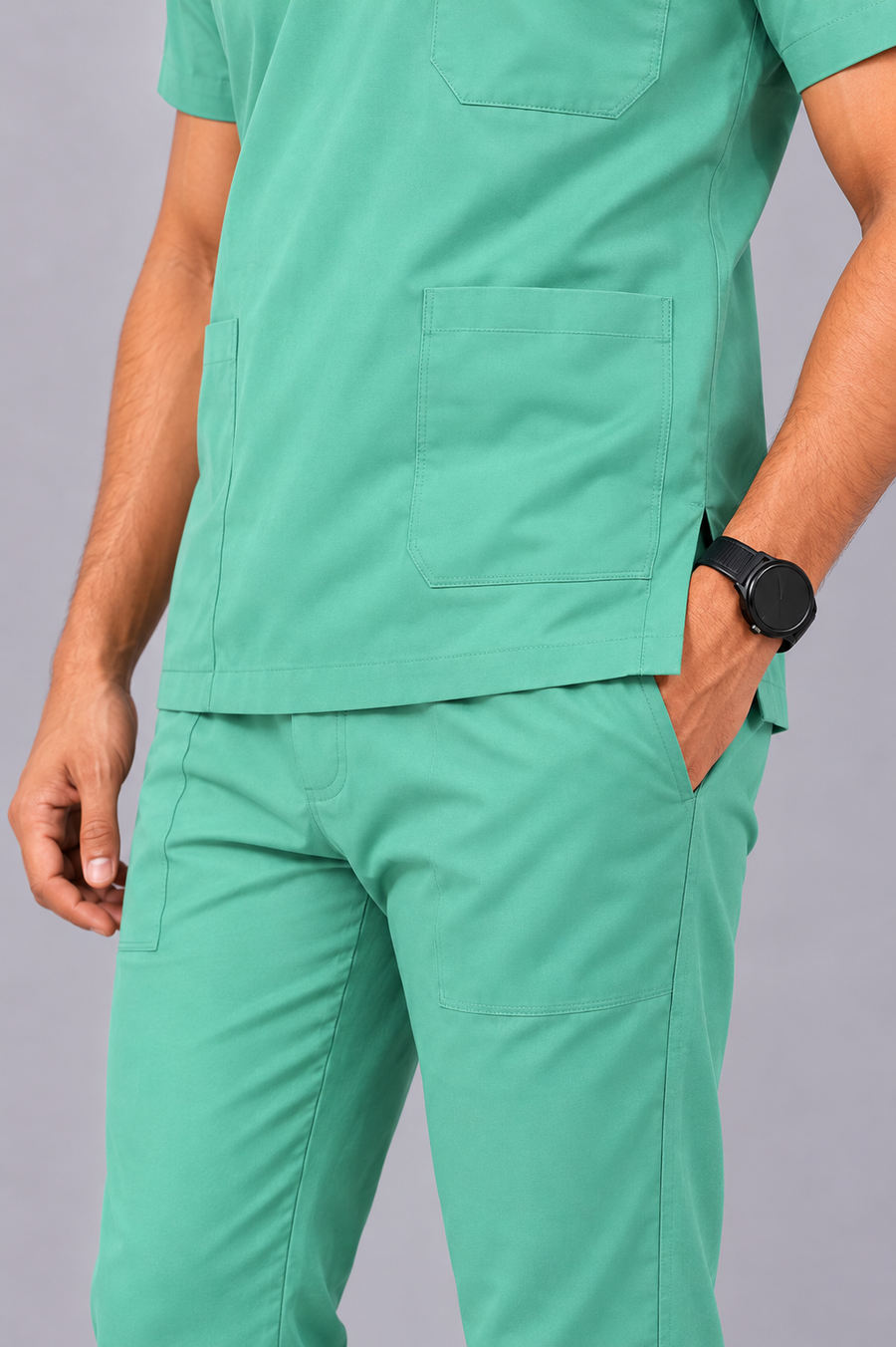 Cura Core Men's Mandarin Neck Scrub - Green