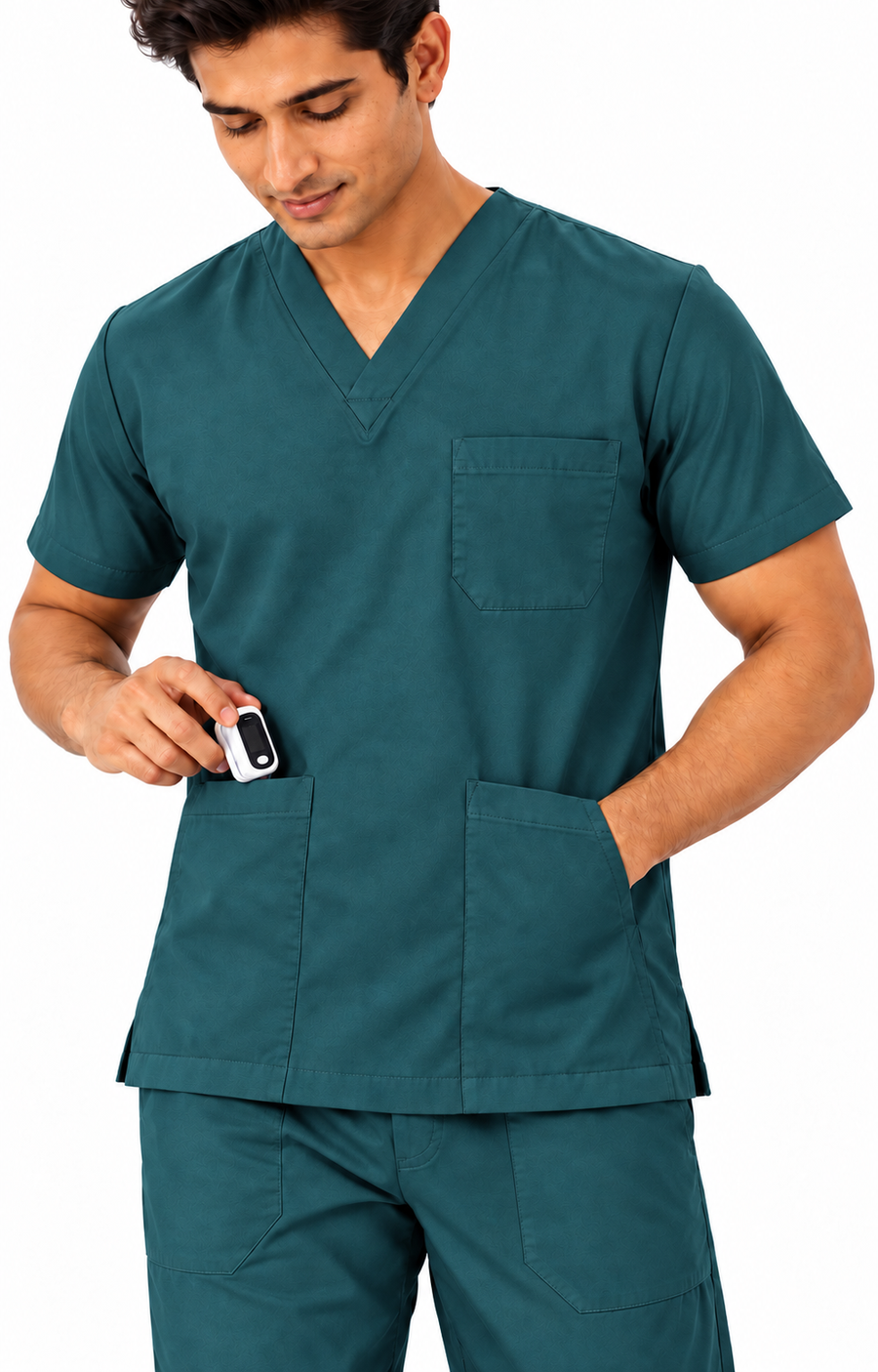 Cura Core Men's V- Neck Scrub - Bottle Green